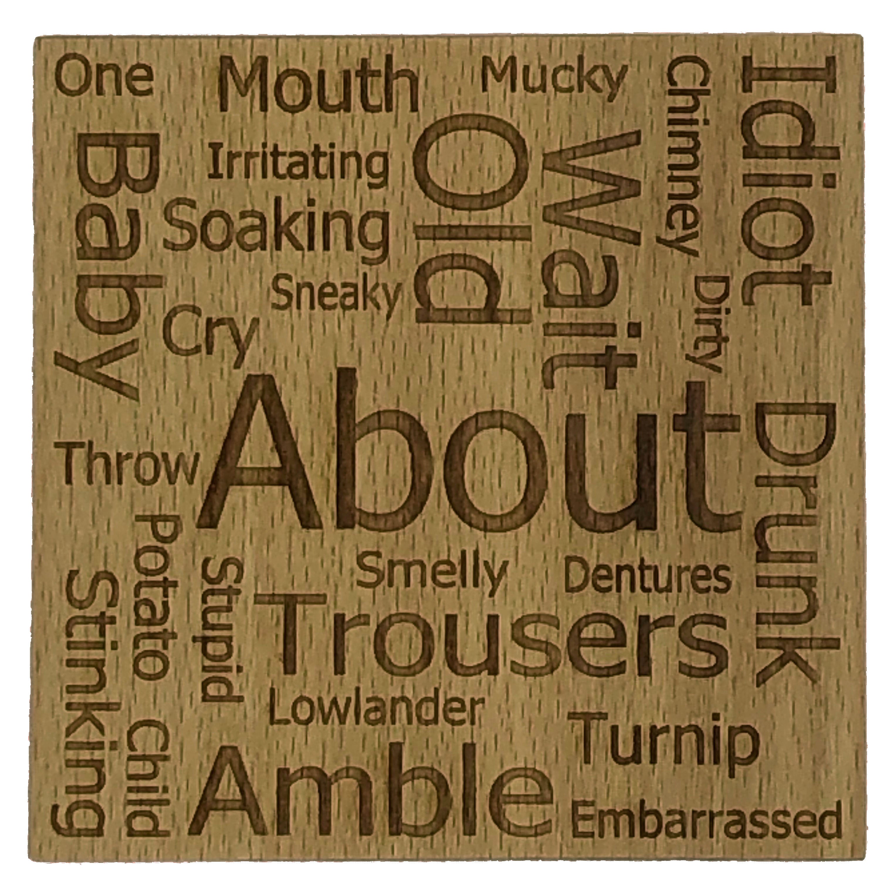 Wooden coasters - Scottish dialect with English translations - set of 4