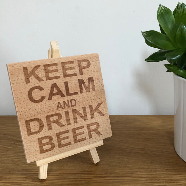 Wooden coaster - keep calm and drink beer