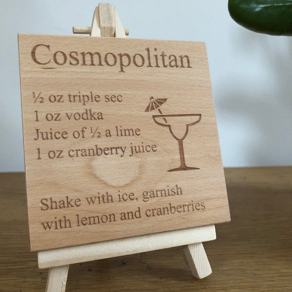 Wooden coaster - cocktails - cosmopolitan