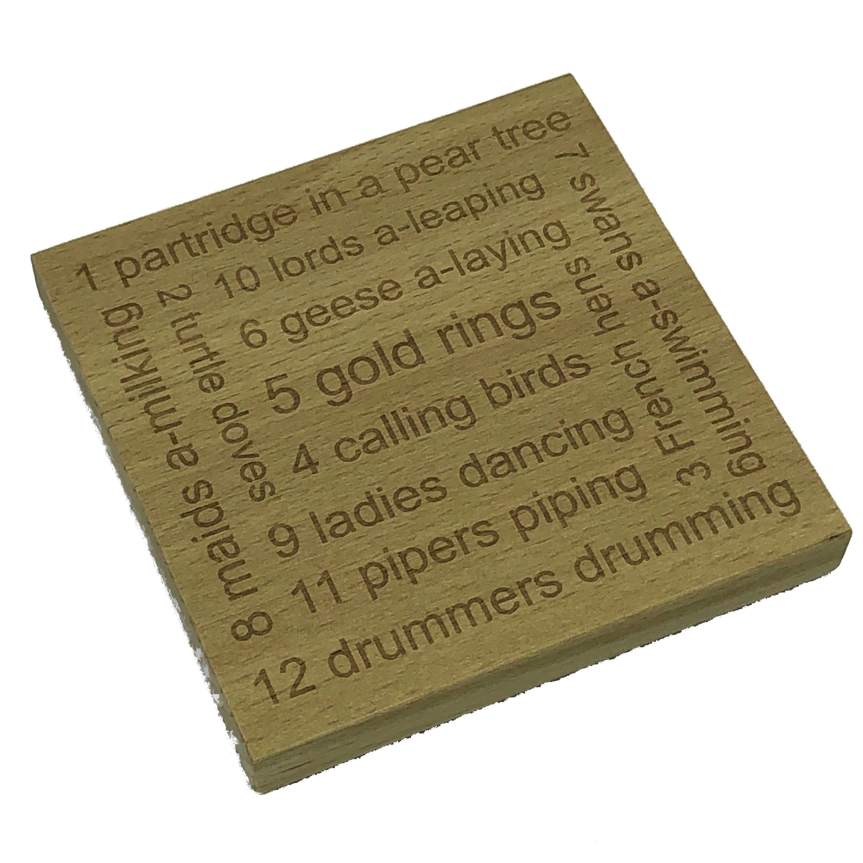 Wooden coaster - 12 twelve days of Christmas