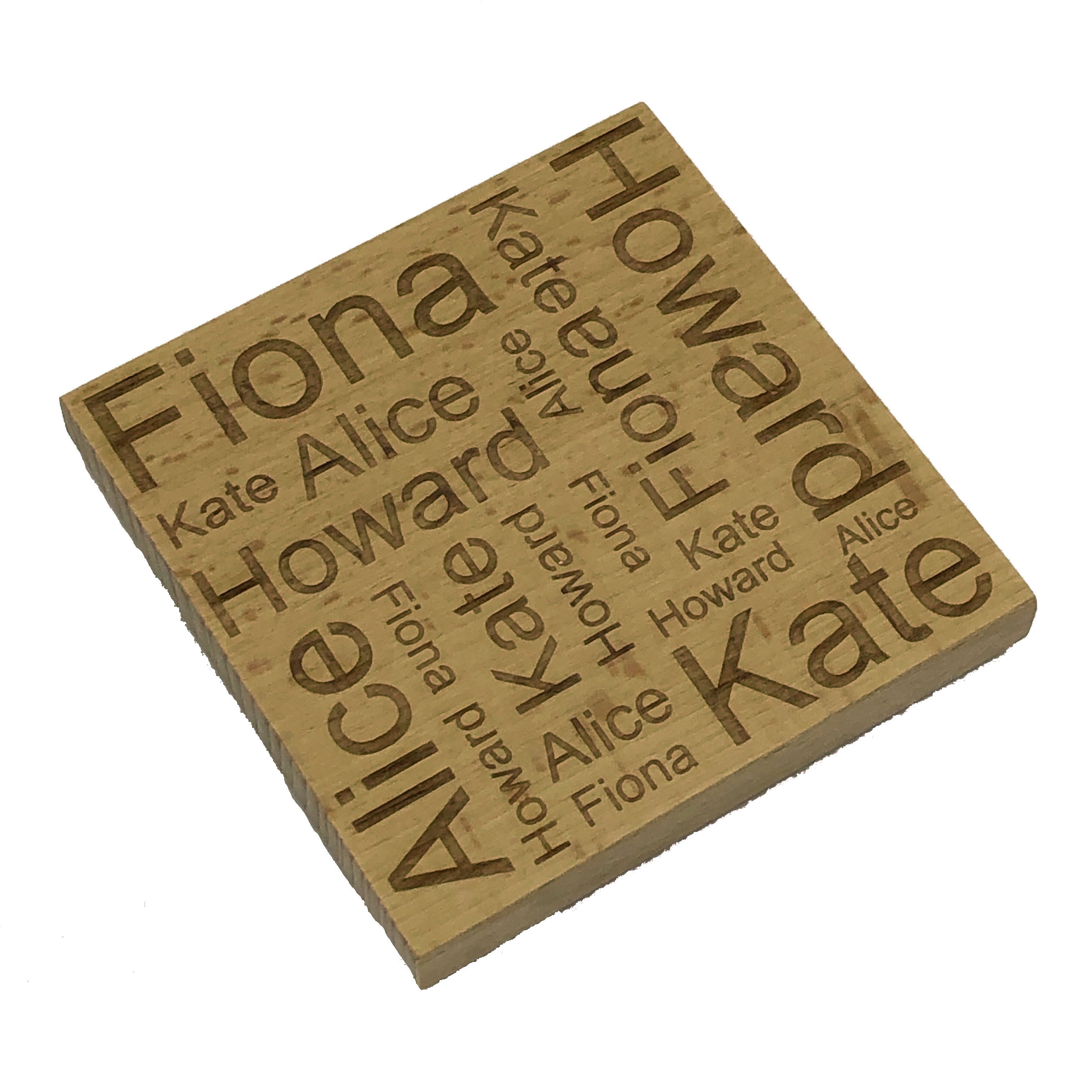 Personalised word map coaster - wood
