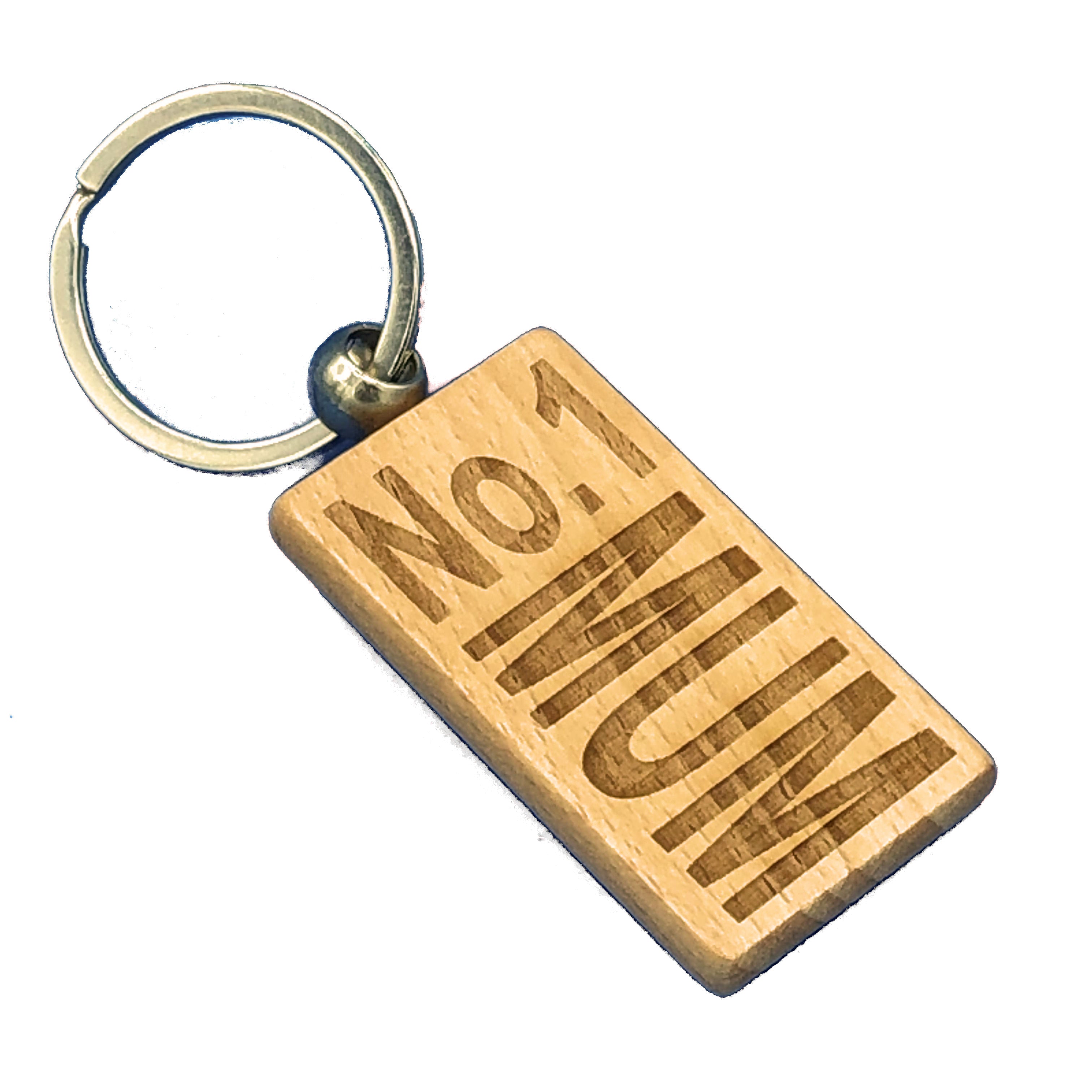Wooden rectangular keyring gift for mother - laser engraved - No 1 Mum
