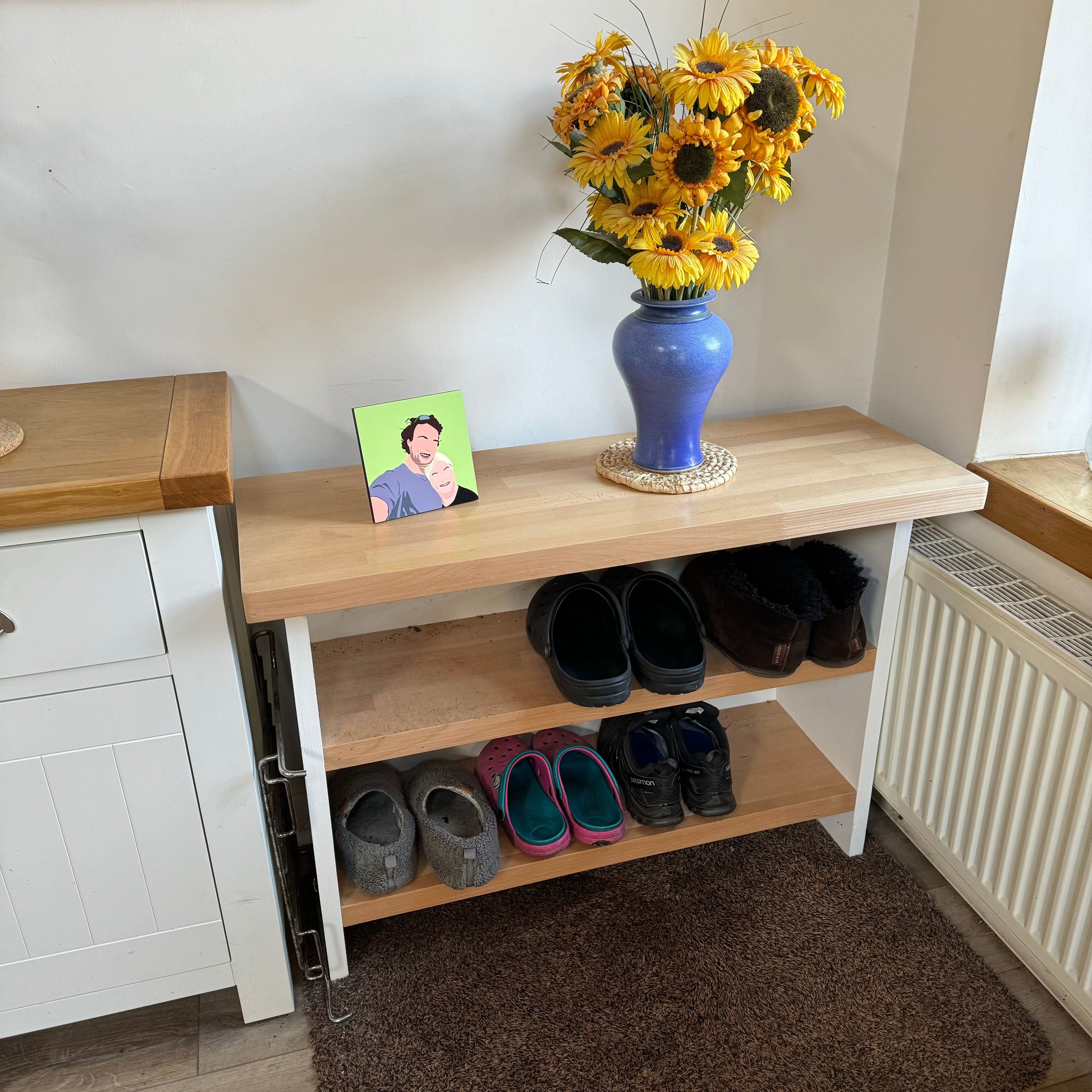 Handmade shoe rack in beech