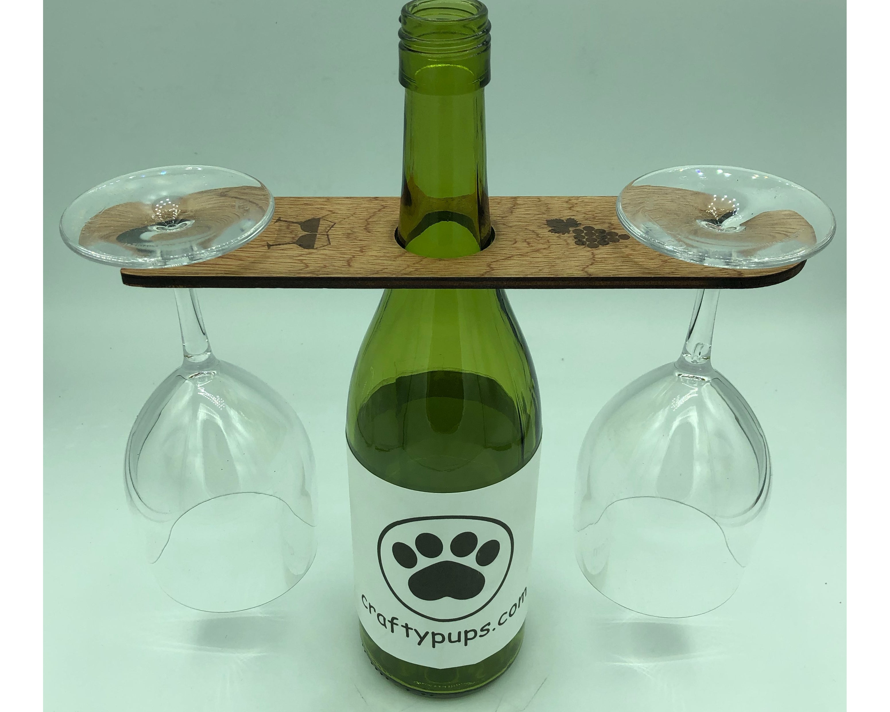 Wooden wine glass holder for two glasses