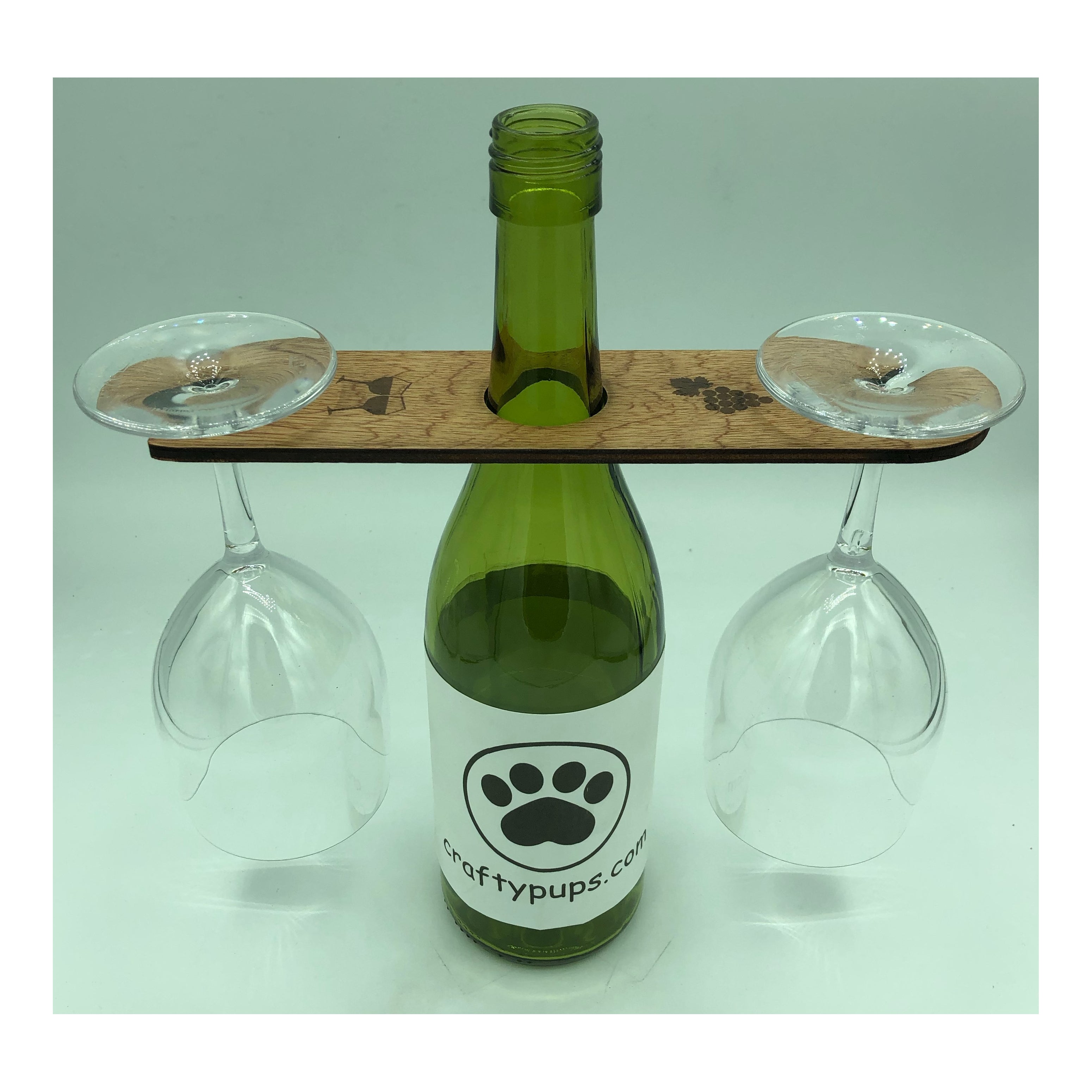 Wooden wine glass holder for two glasses