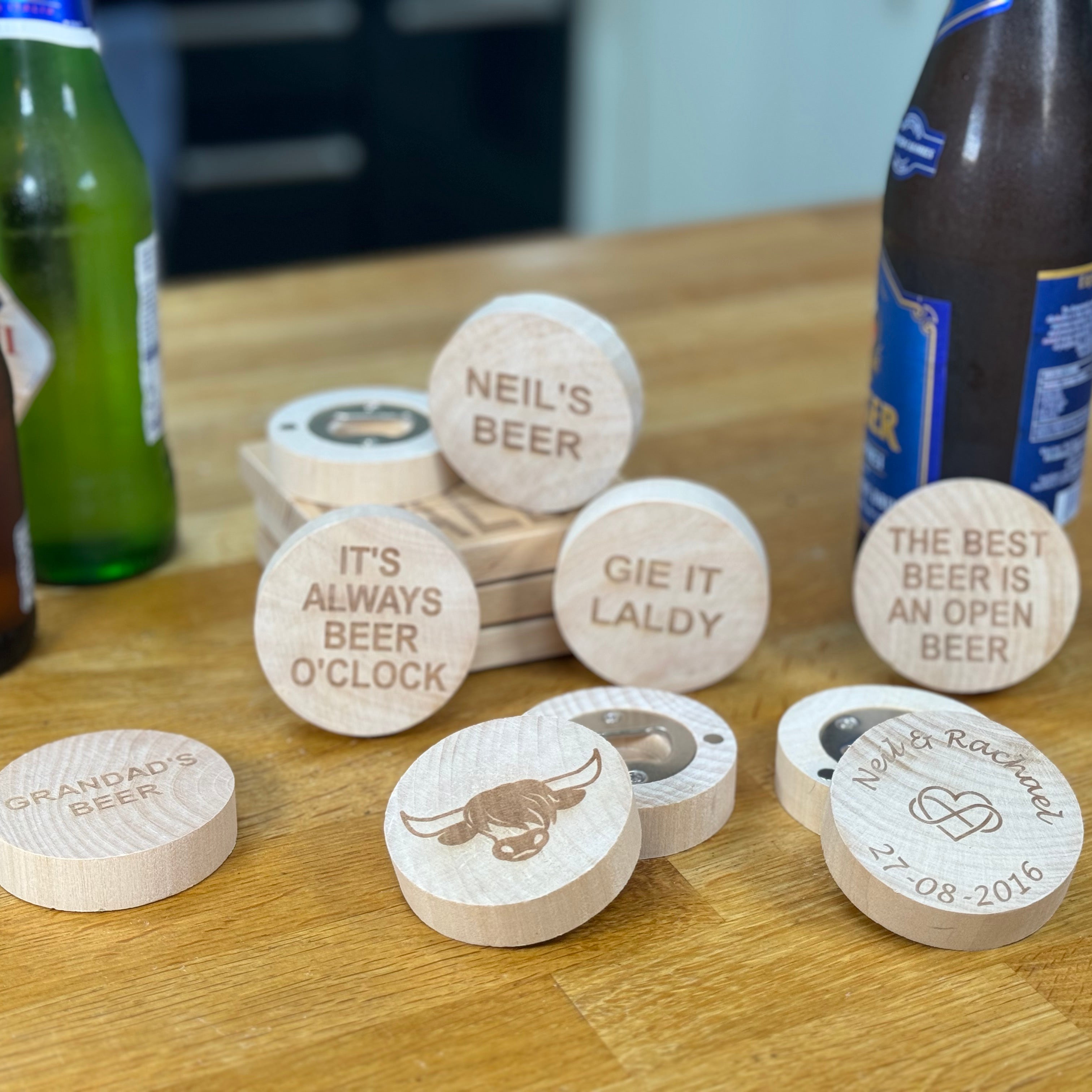 Magnetic wooden bottle openers collection