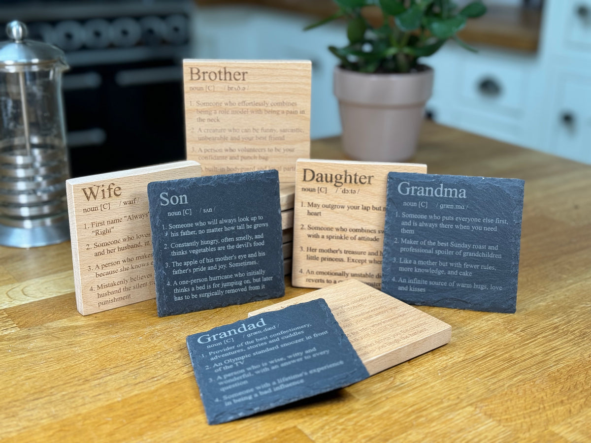 Wooden coasters family definitions Craftypups