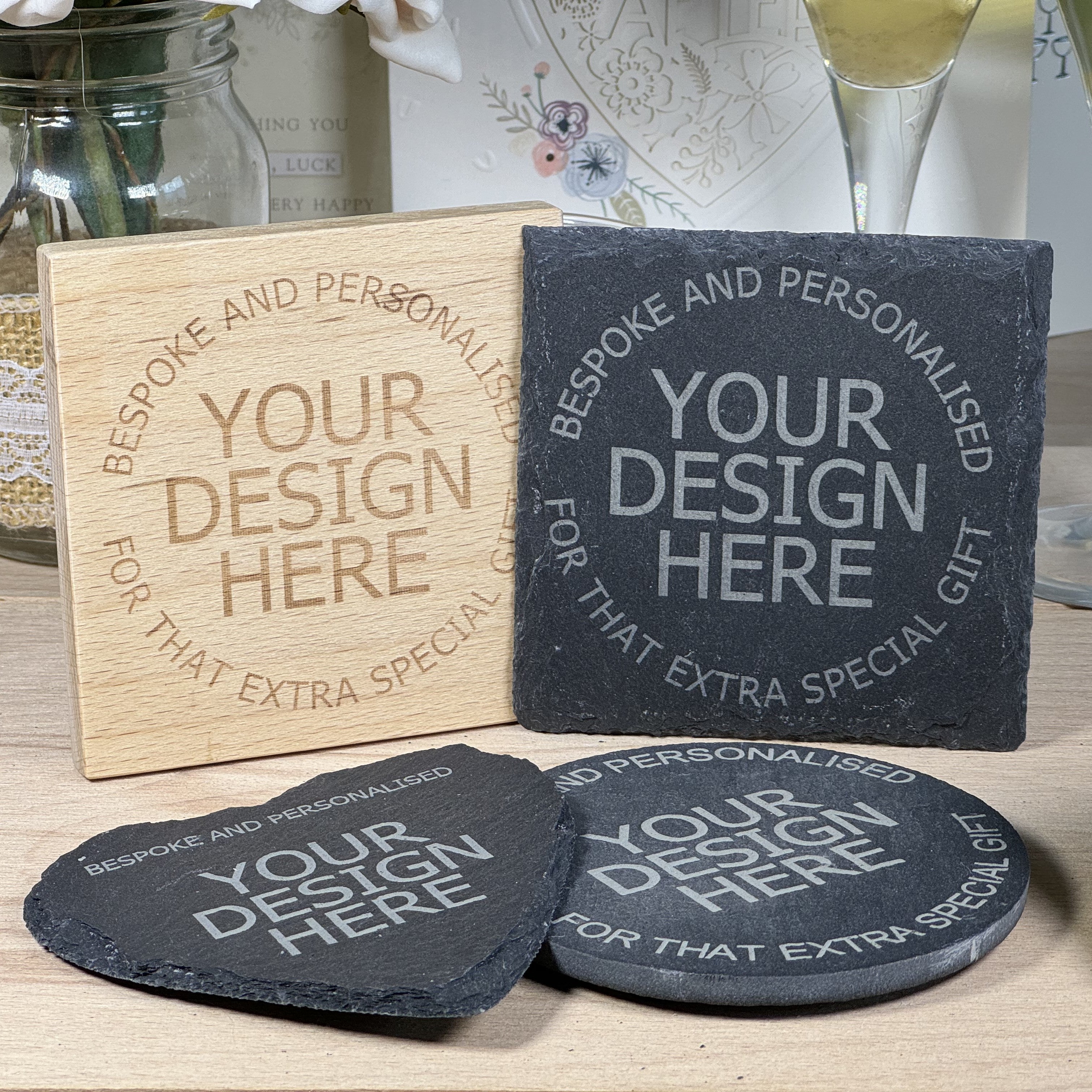 Personalised coaster in wood and slate