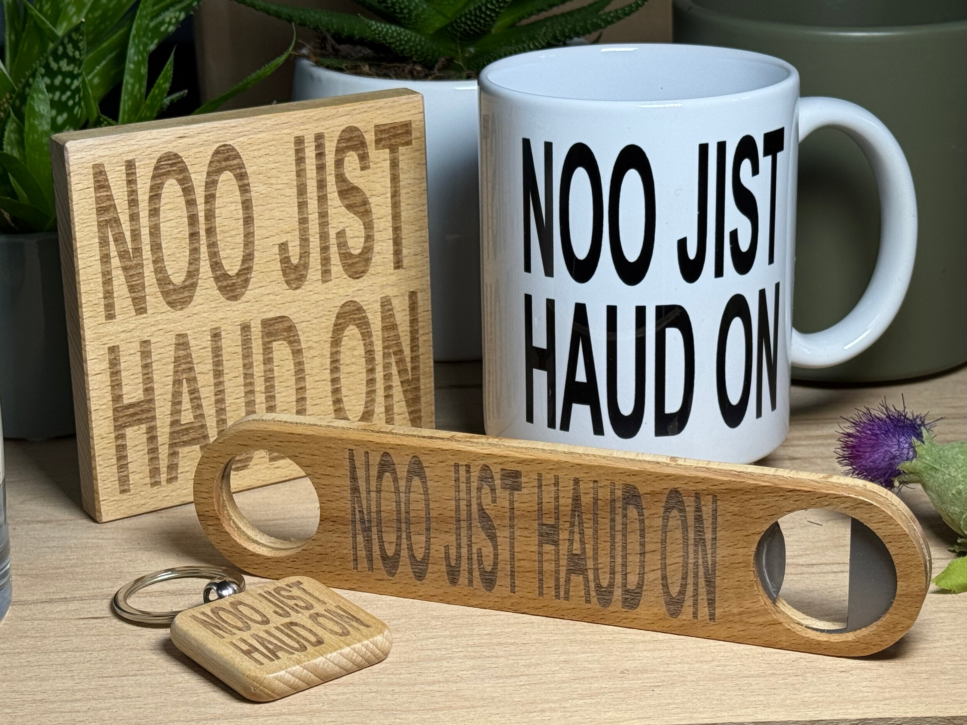 Scottish dialect - noo jist haud on