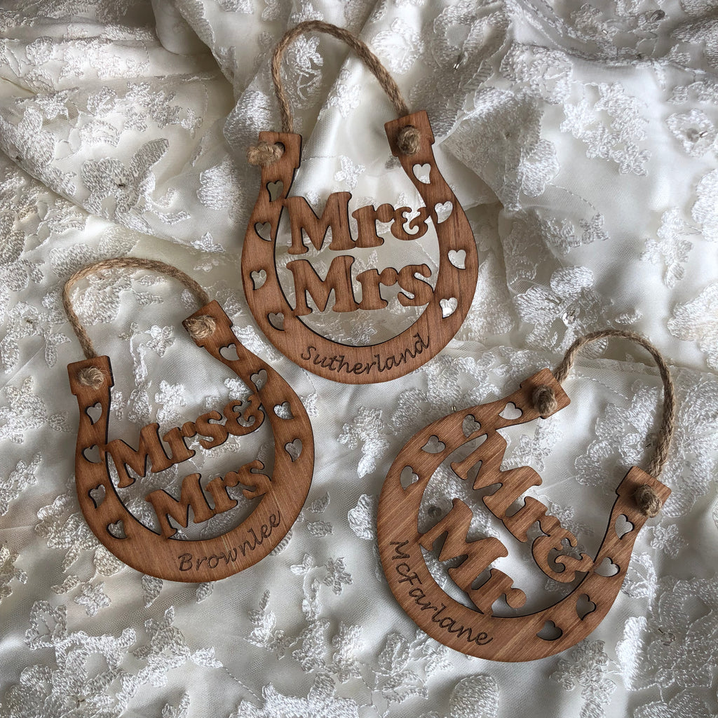 Personalised wedding horseshoes in choice of Mr & Mrs, Mr & Mr, Mrs & Mrs
