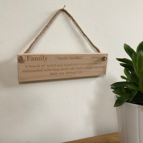Wooden hanging plaque - family definitions