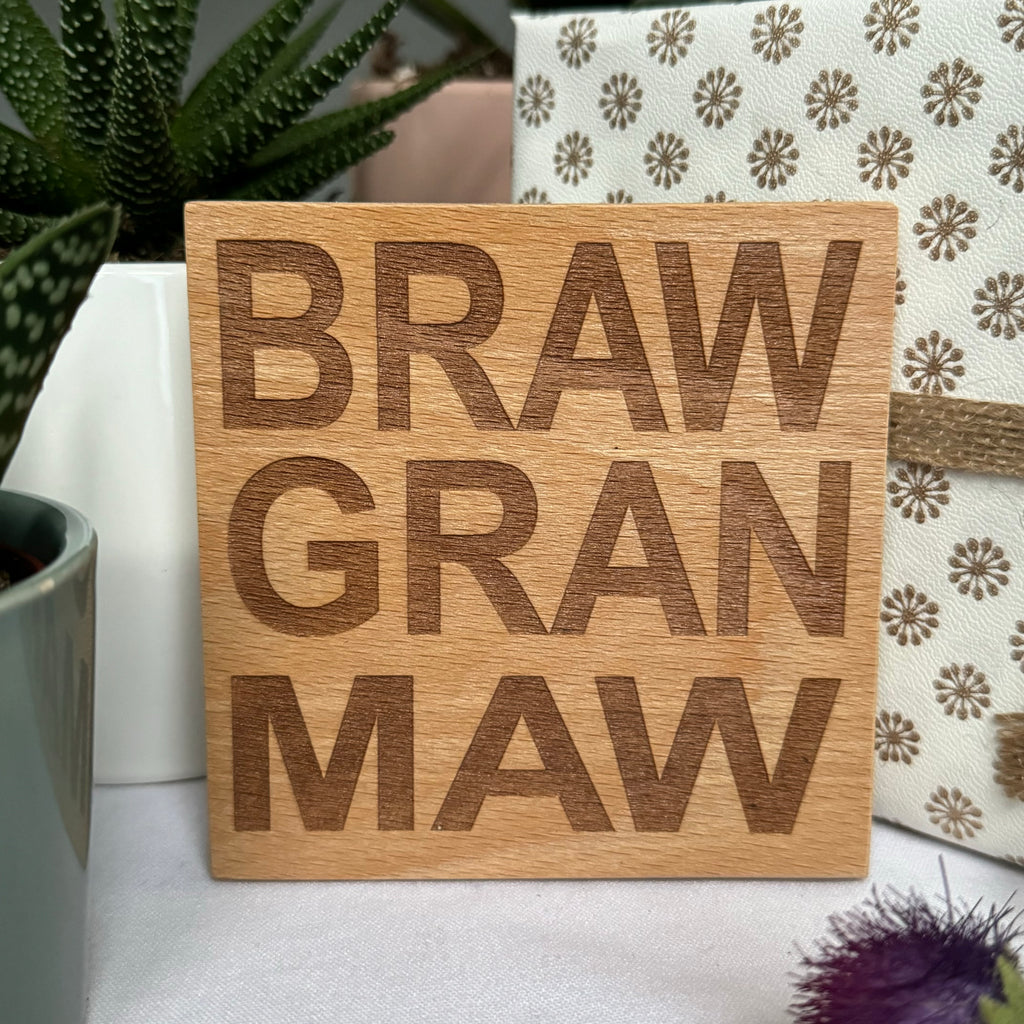 Wooden coaster gift for grandma - braw gran maw