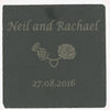 Personalised slate square wedding coaster - names, date, thistle-rose motif