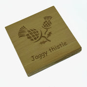 Wooden coaster gift - Scottish jaggy thistle - made from sustainably sourced beech