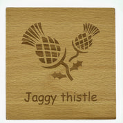 Wooden coaster gift - Scottish jaggy thistle - varnished for protection
