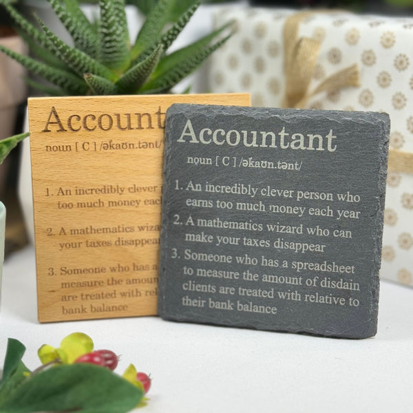 Wooden or slate coaster - occupation - accountant