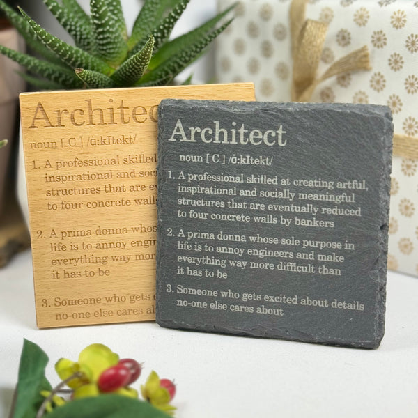 Wood or slate coaster gift - occupation - architect