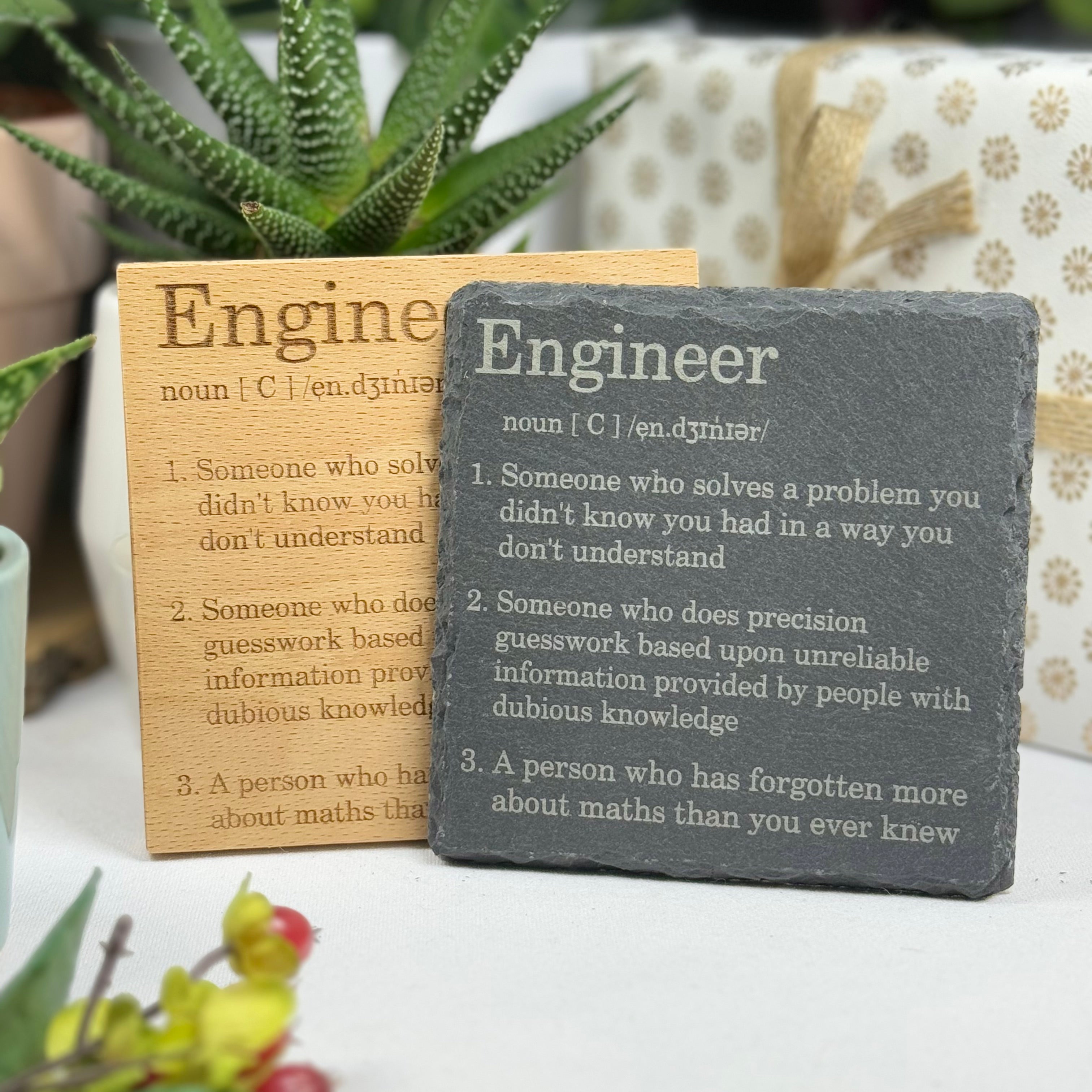 Wooden or slate coaster - occupation - engineer