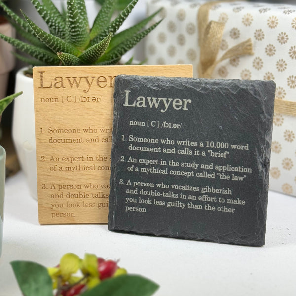 Wooden or slate coaster - occupation - lawyer