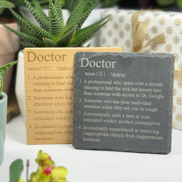 Wooden or slate coaster - occupations - doctor