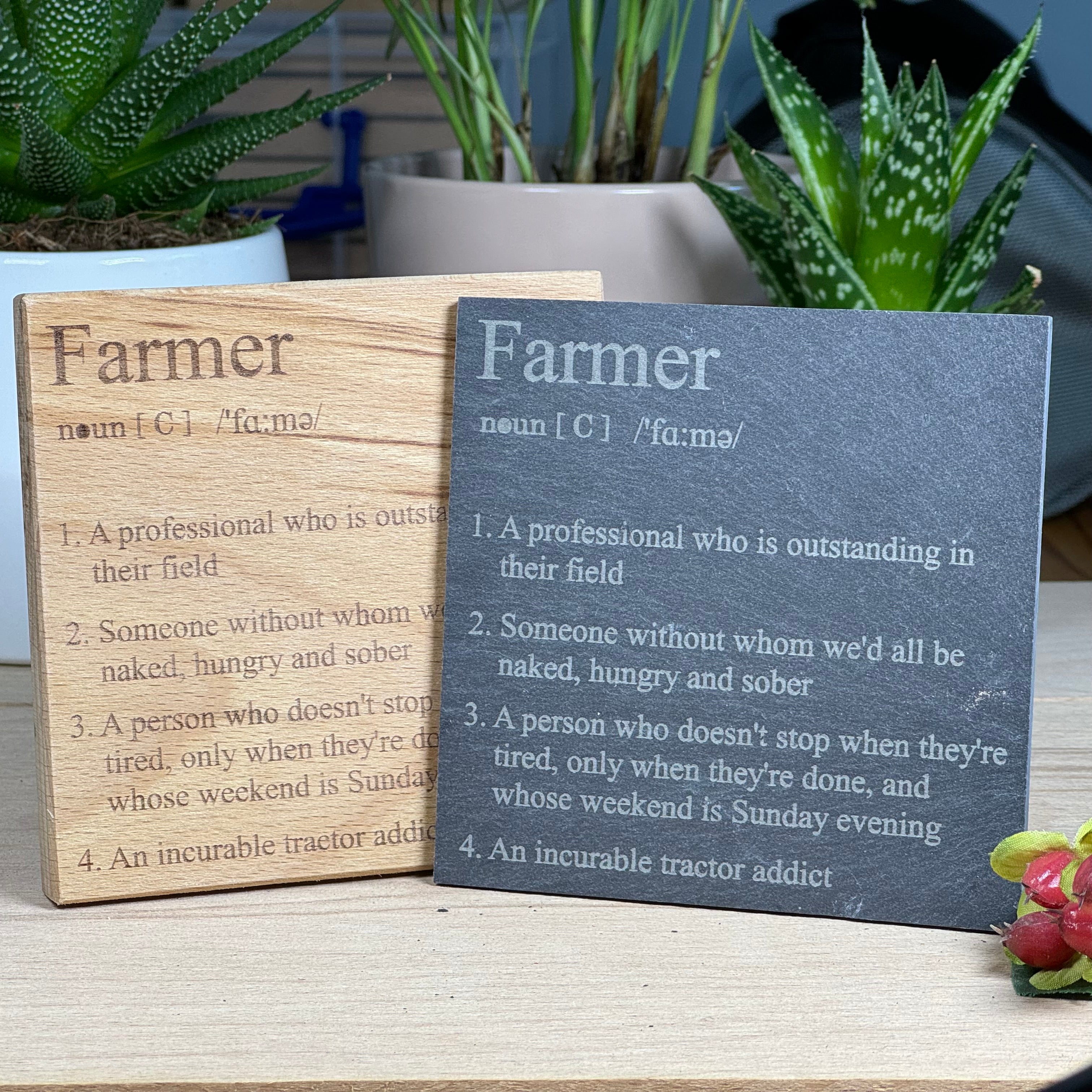 Woode or slate coaster - occupations - farmer