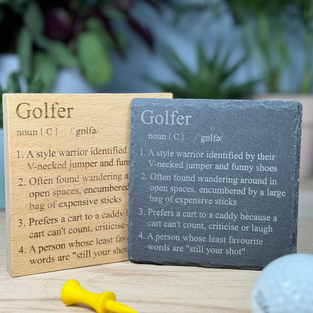 Wooden or slate coaster - occupation - golfer