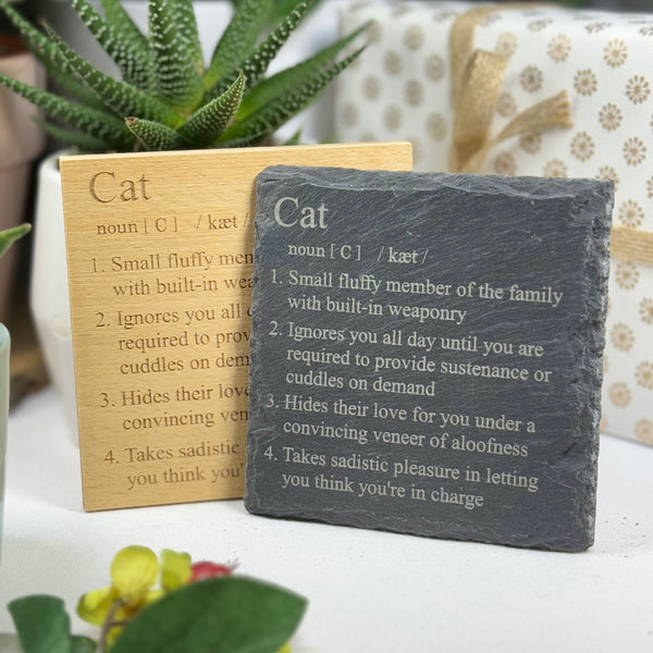 Wooden or slate coaster - cat definition