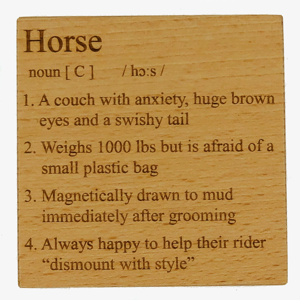 Handmade wooden coaster - horse definition
