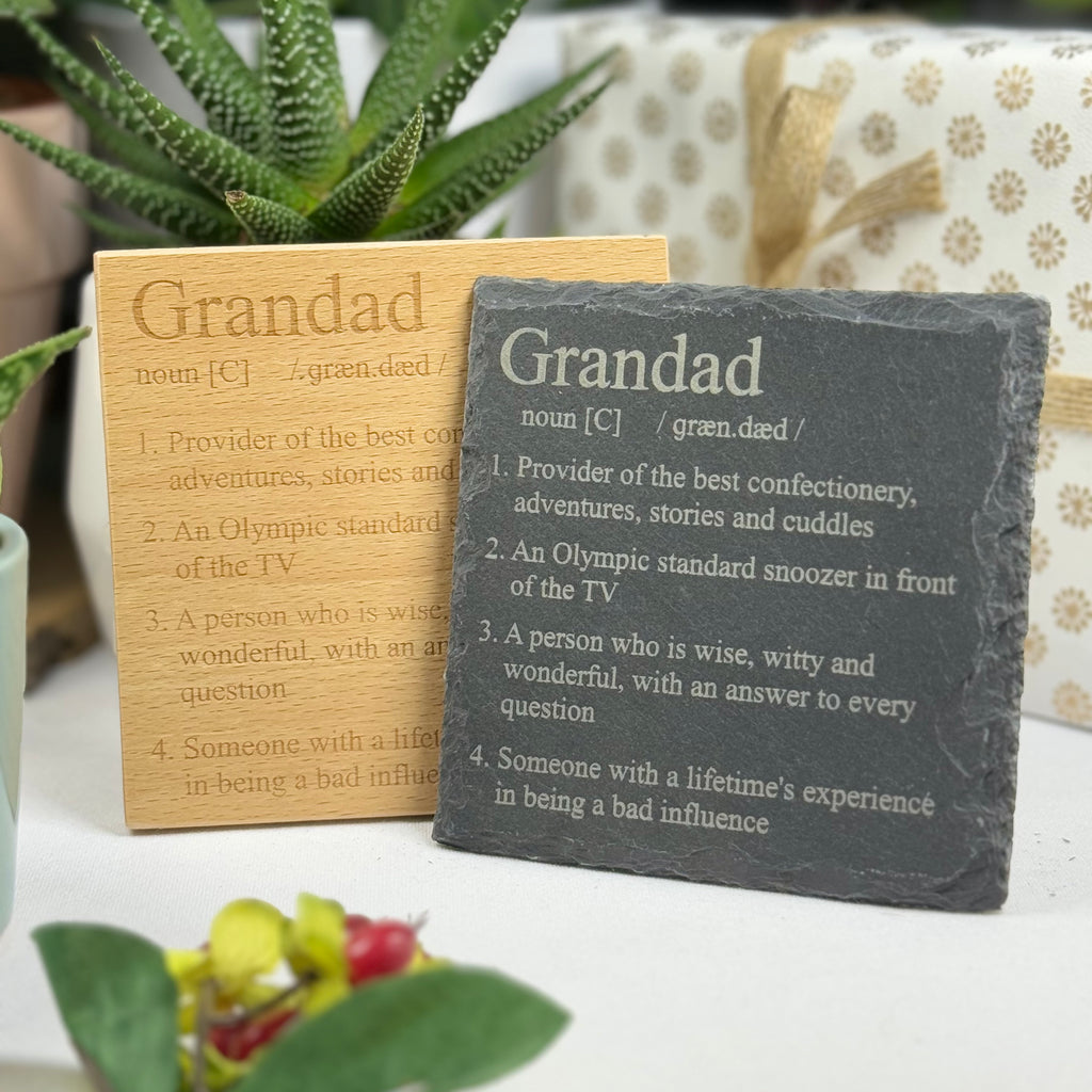 Wooden or slate coaster - definition - grandad