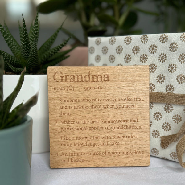 Wooden coaster gift for grandma - definition