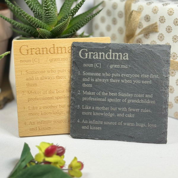 Wooden or slate coaster gift for grandma - definition