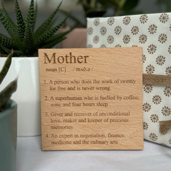 Wooden coaster gift for mother - definition