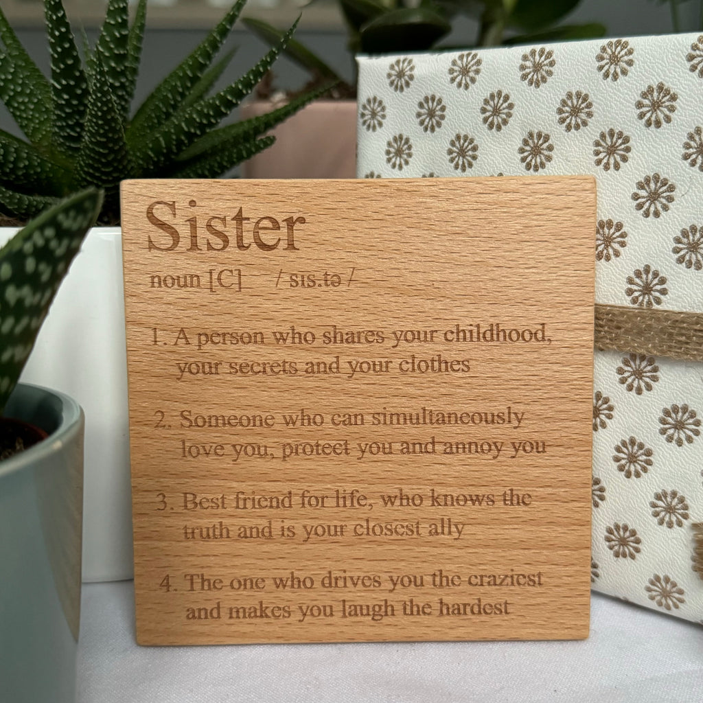 Wooden coaster gift for sister - definition 