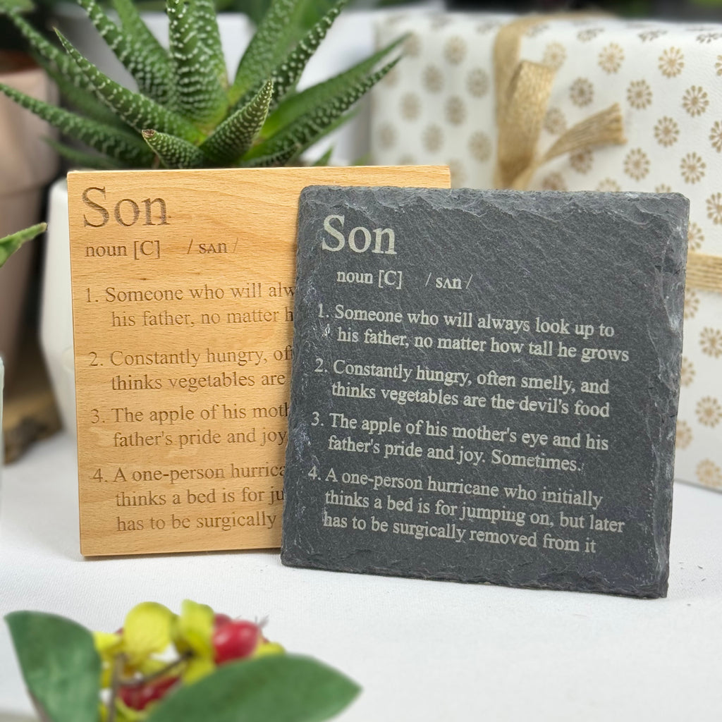 Wooden or slate coaster - definition - son