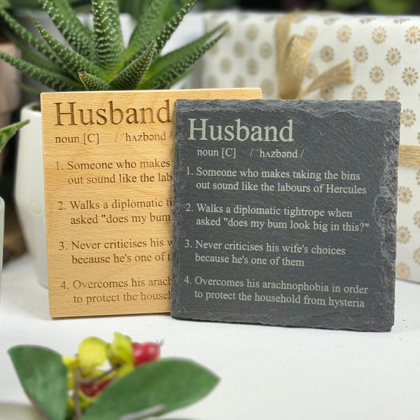 Wooden or slate coaster - family - husband
