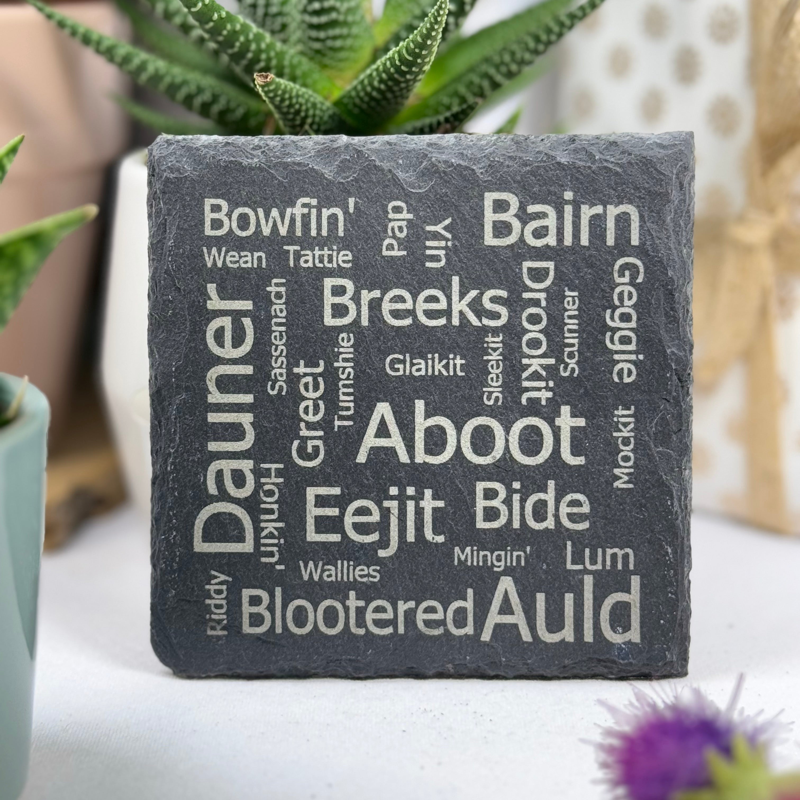 Slate coaster gift - Scottish dialect word map