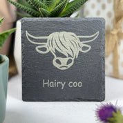 Slate coaster gift - Scottish highland cow - hairy coo