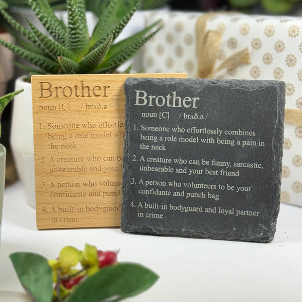 Wooden or slate coaster - definition - brother