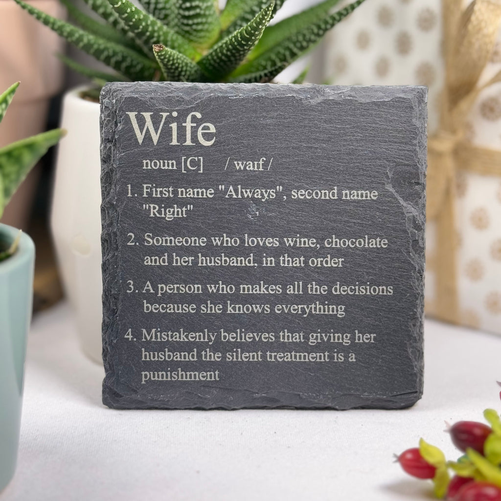 Slate coaster - family definitions - wedding - wife