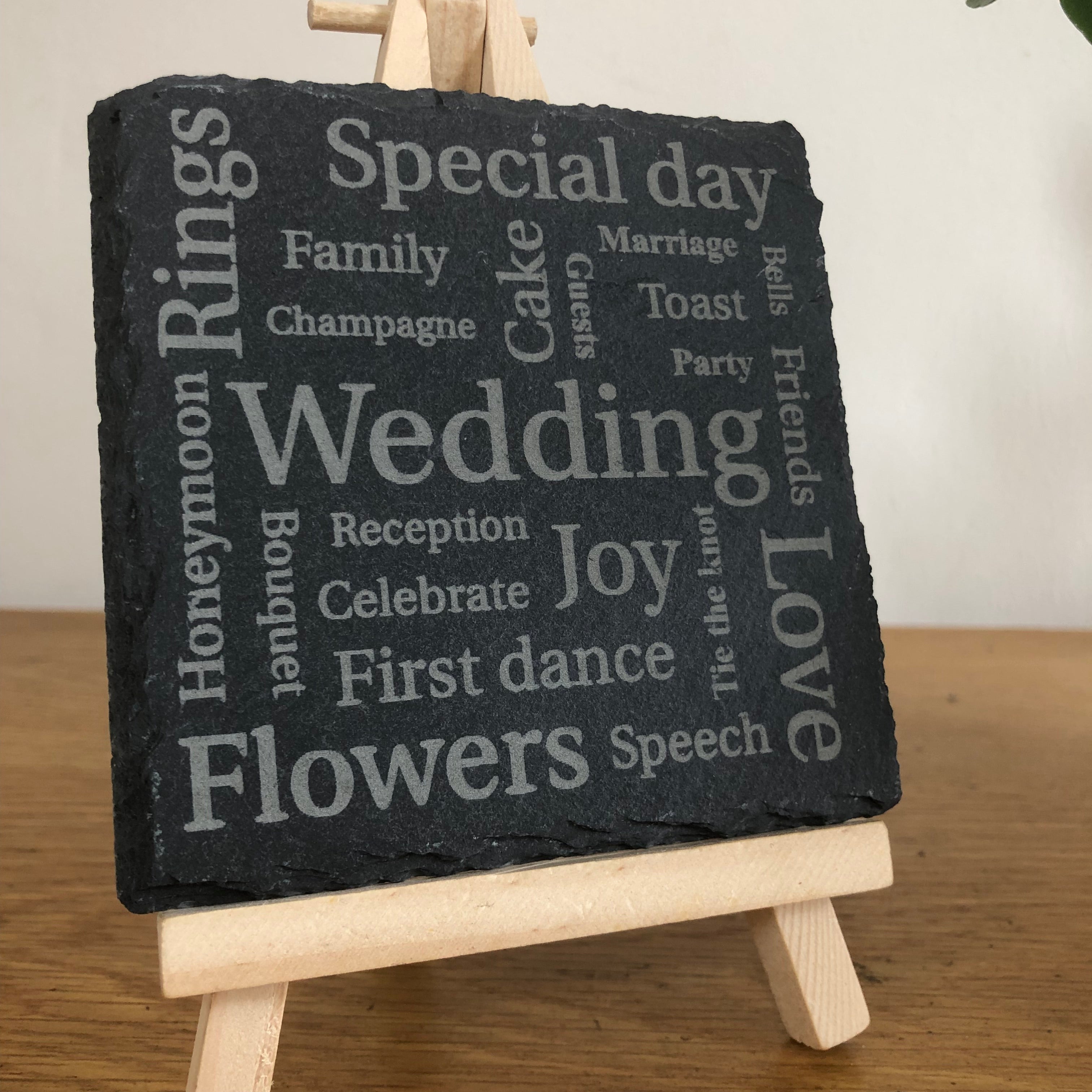 Wedding word map coaster - slate