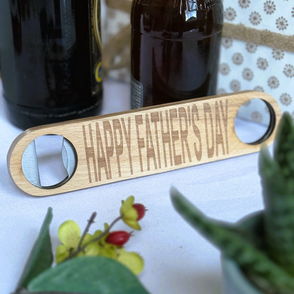Wooden bottle opener gift for fathers - happy father's day