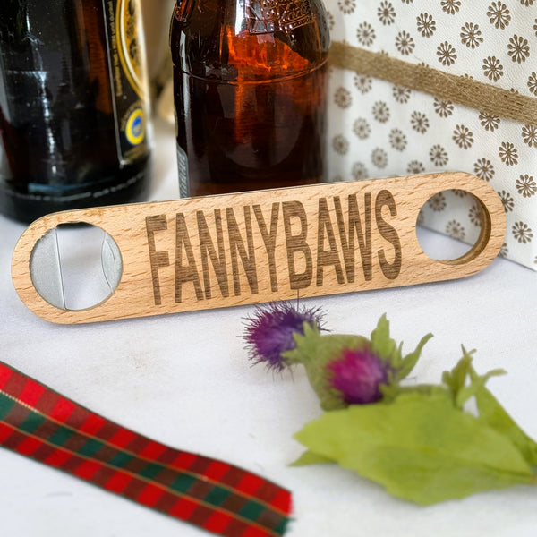 Wooden bottle opener gift - Scottish dialect - fannybaws