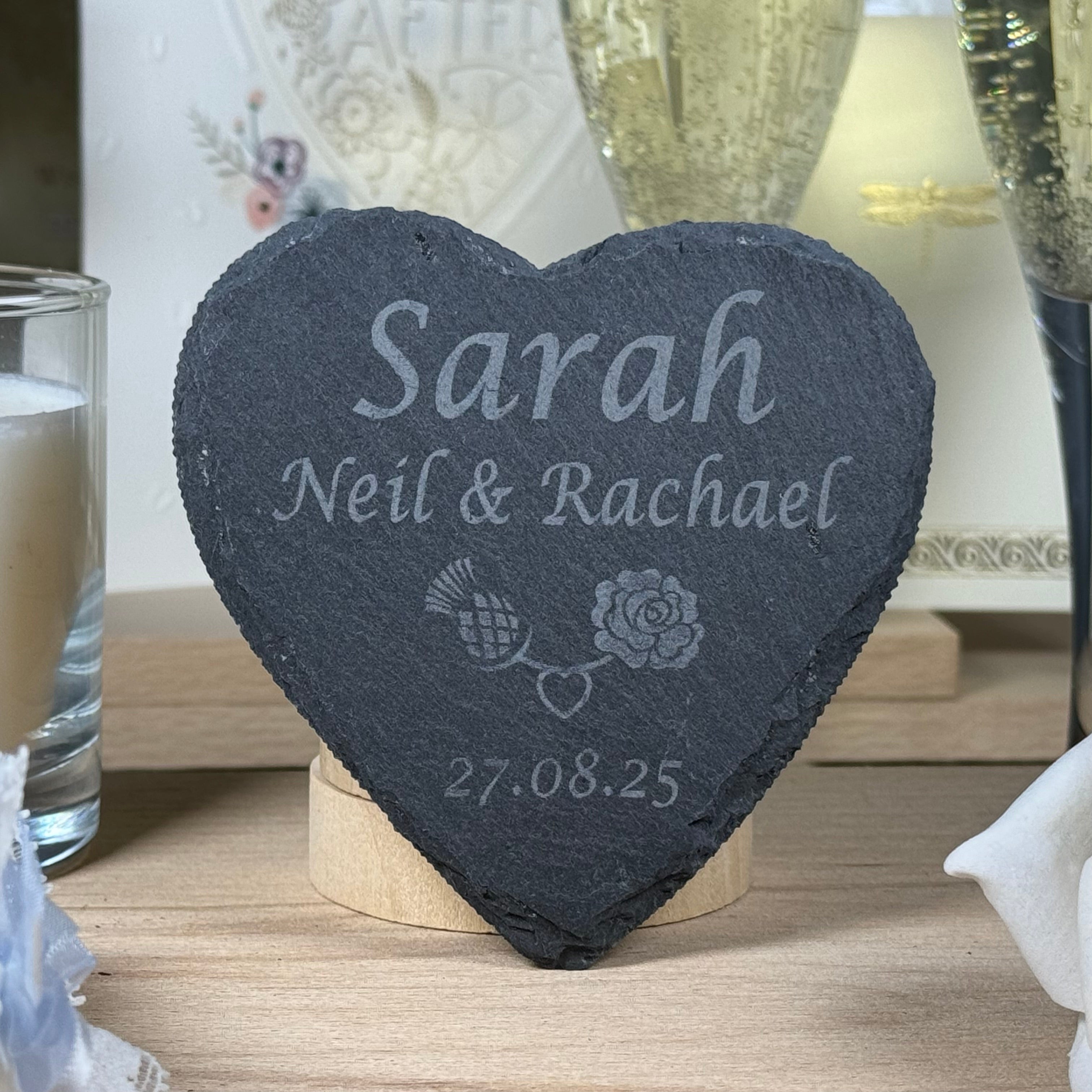 Personalised wedding coaster and place setting - slate heart