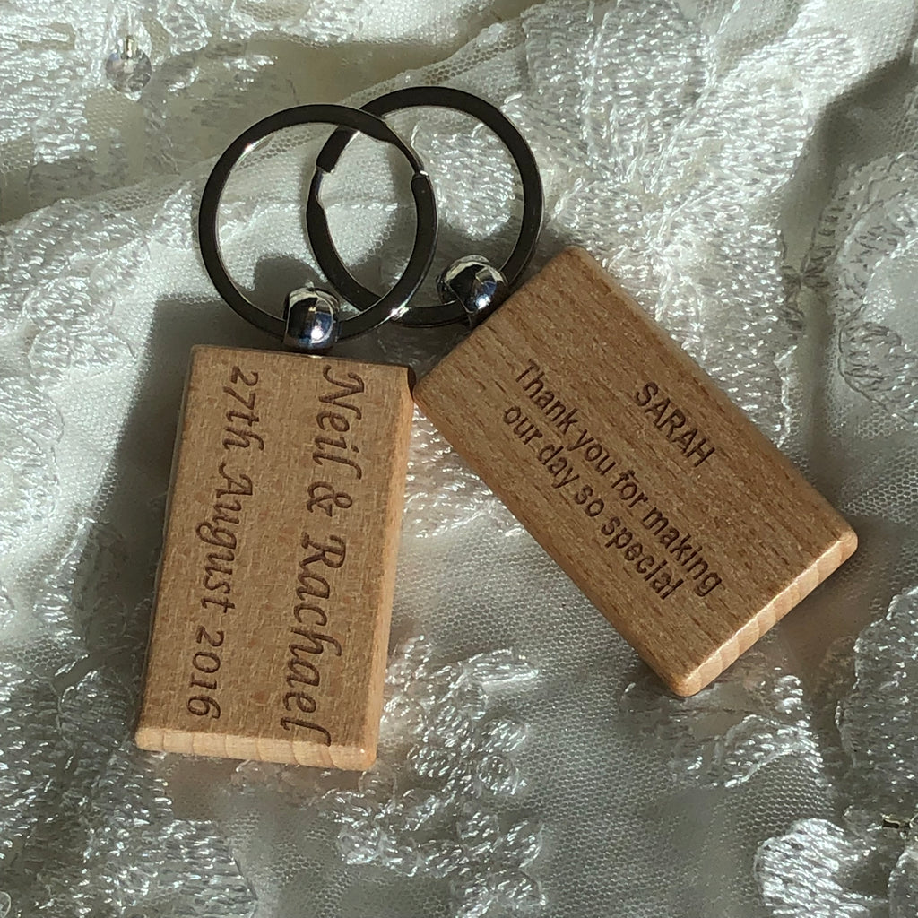 Personalised wedding keyring - favour - rectangular - names and date, guest-specific thank you