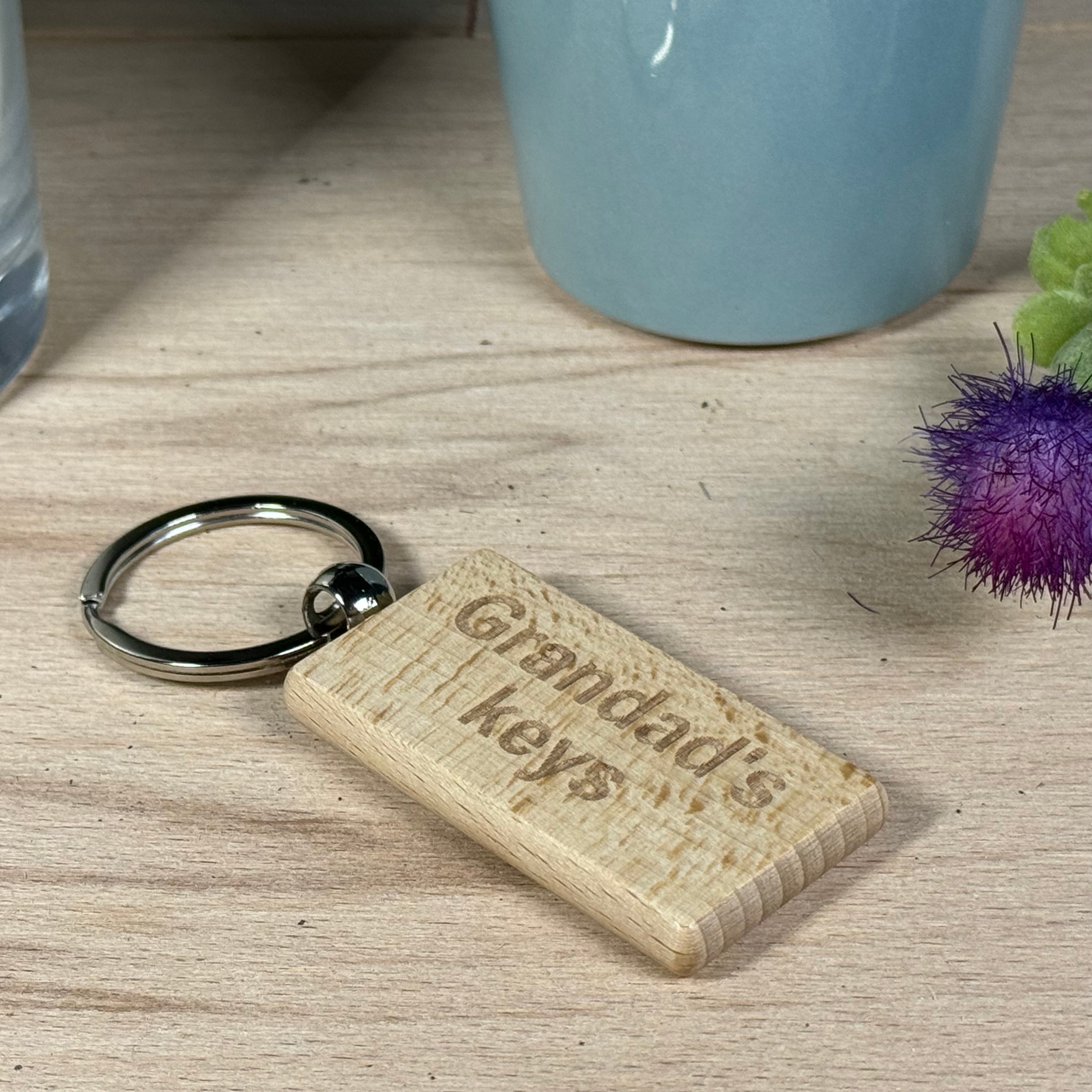 Wooden keyring - gift for Grandad - laser engraved with Grandad's keys