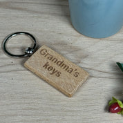 Wooden rectangular keyring gift for grandma - laser engraved - Grandma's keys