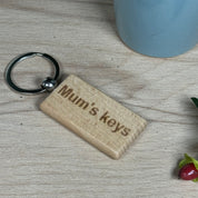 Wooden rectangular keyring gift for mother - laser engraved - Mum's keys