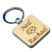 Personalised wedding keyring - favour - square - names and heart infinity motif