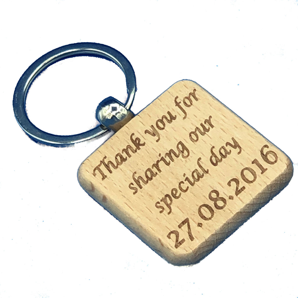 Personalised wedding keyring - favour - square - thank you