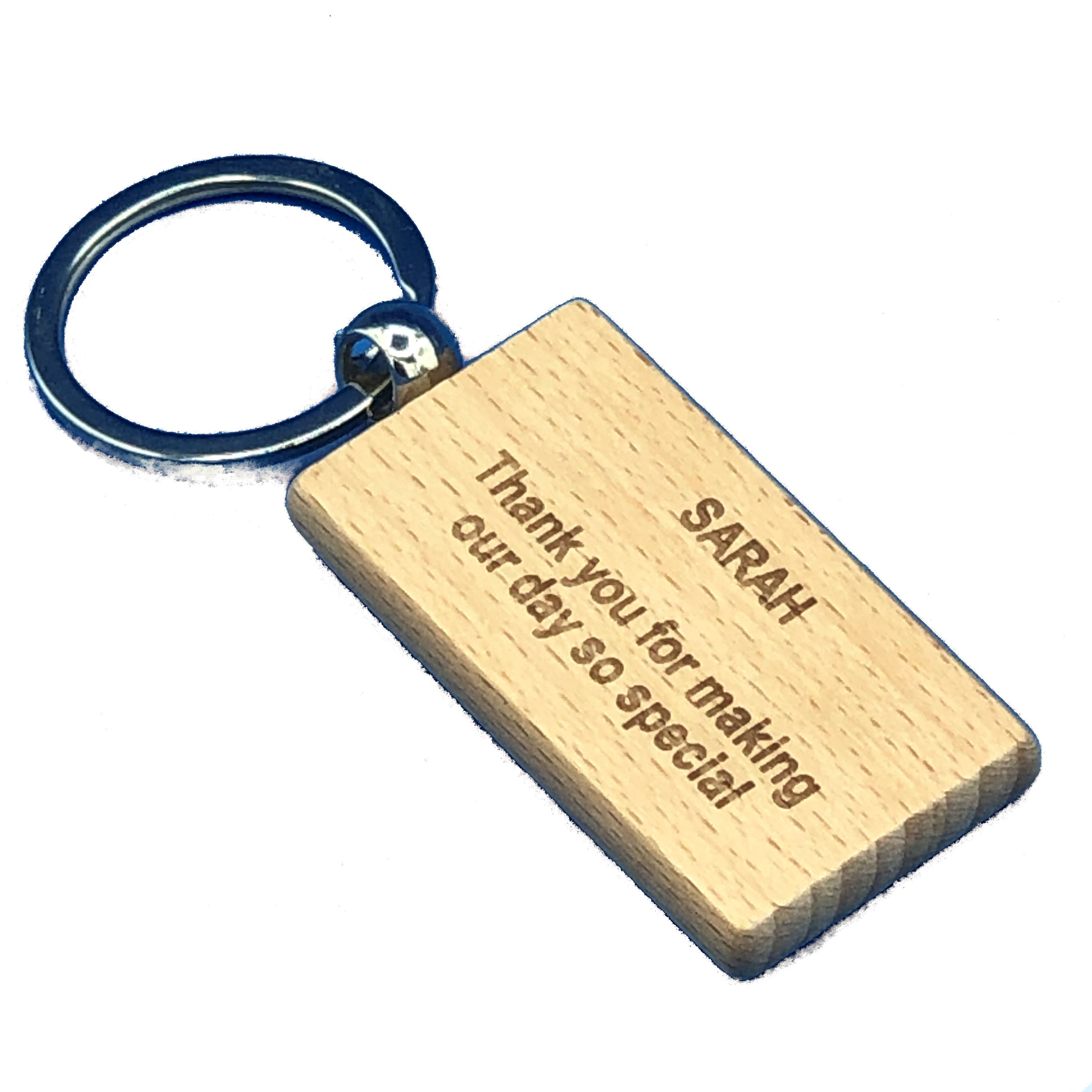 Personalised wedding keyring - favour - rectangular - guest-specific thank you
